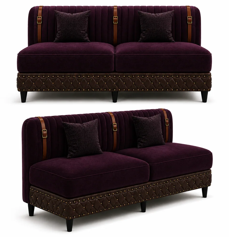 Buckled Strap Velvet Banquette
