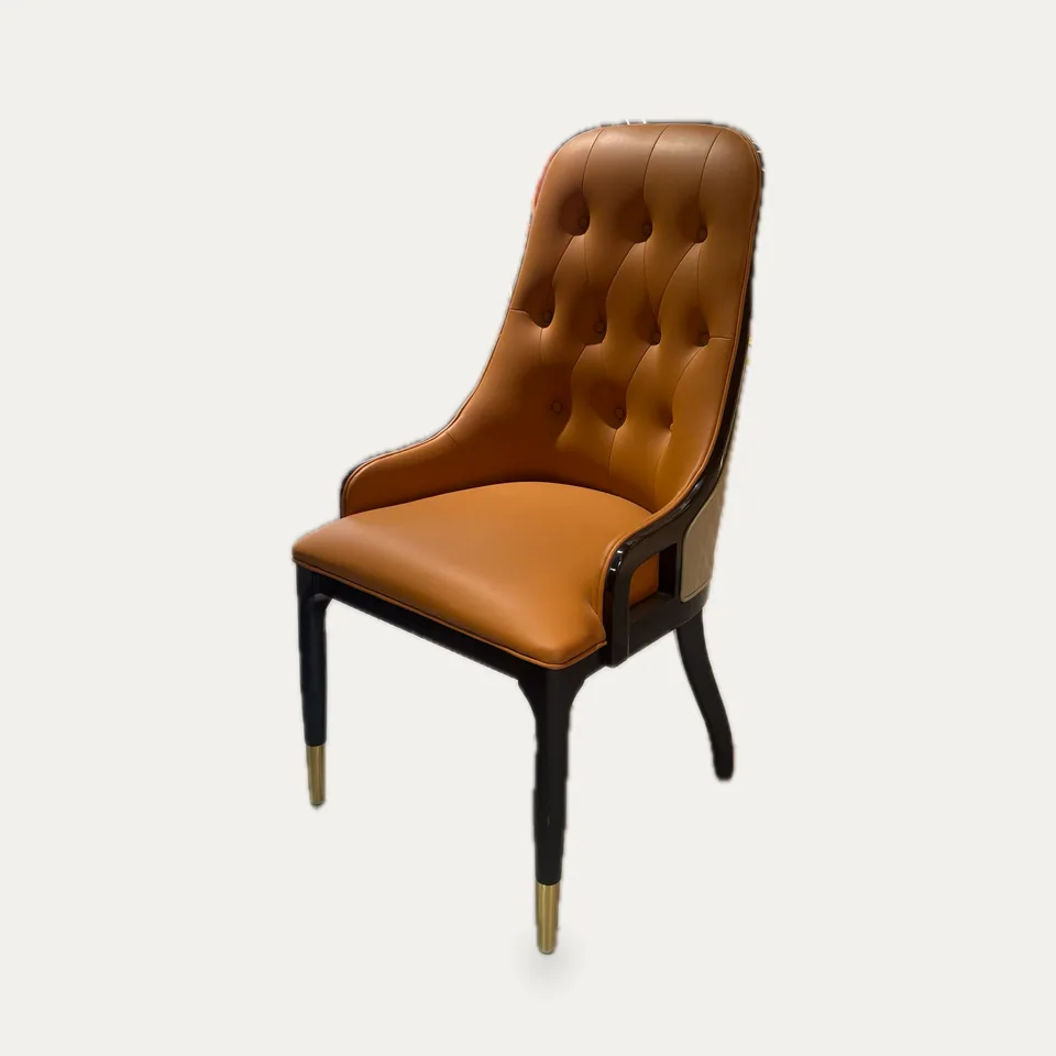 Cognac Buttoned Salon Chair