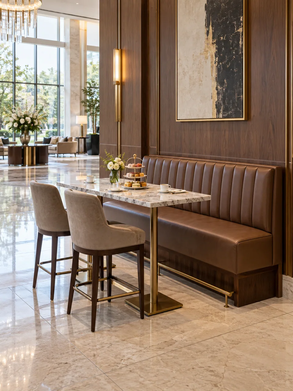 Counter-Height Cognac Banquette
